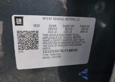 2020 Chevrolet Malibu Fwd Rs из США, поврежденный, VIN 1G1ZG5ST6LF148039